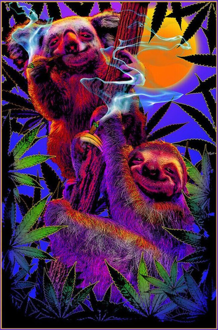 High In The Bush Sloth/Koala Non-Flocked Blacklight Poster 24" x 36"