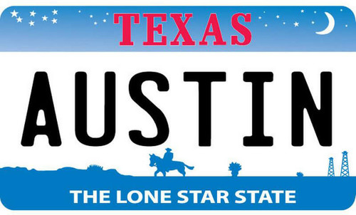 Austin Texas License Plate - Postcard Sized Vinyl Sticker 6" x 3.75"