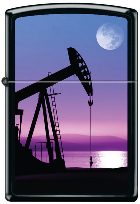 Oil Rig Sunset Moon Black Matte Zippo Lighter