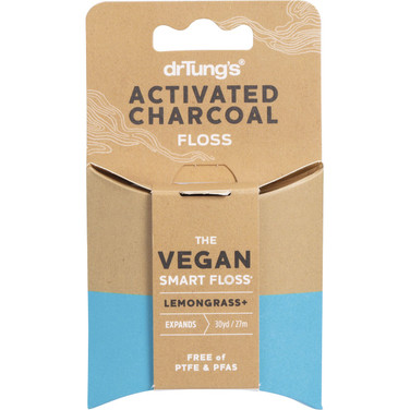 Dr Tung's Vegan smart dental floss with activated charcoal & lemongrass 27m product image front