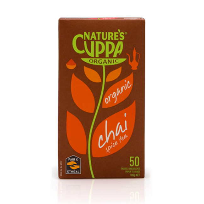 Natures cuppa organic chai spice tea bags 50 product shot