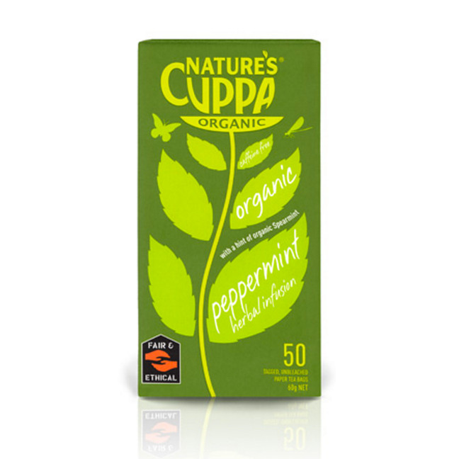 Natures cuppa organic peppermint & spearmint infusion tea bags 50 product shot