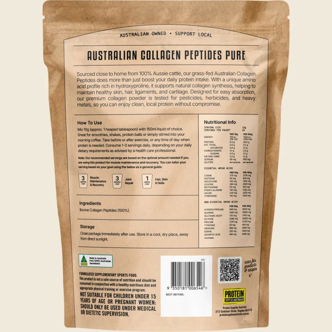Australian Collagen Peptides Pure Unflavoured 450g product image back