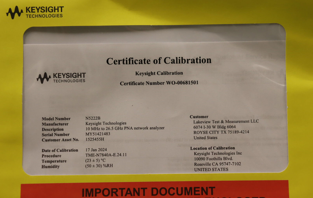 Calibration Certificate from Keysight