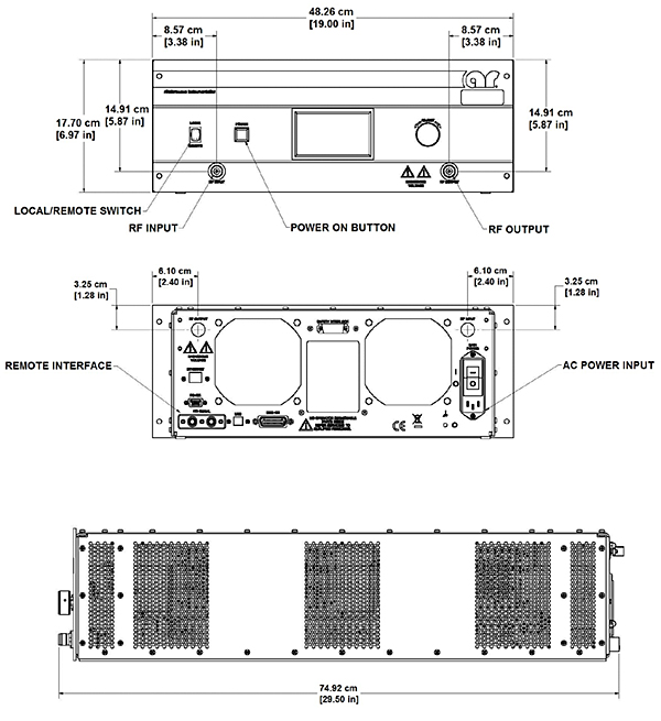 Envelope Drawing - Amplifier Research 250W1000C CW Solid State Amplifier, 80 MHz - 1 GHz, 300 Watts