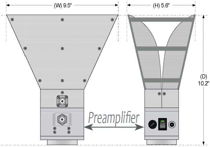 Dimensions Com-Power AHA-118 700 MHz - 18 GHz Active Horn Antenna