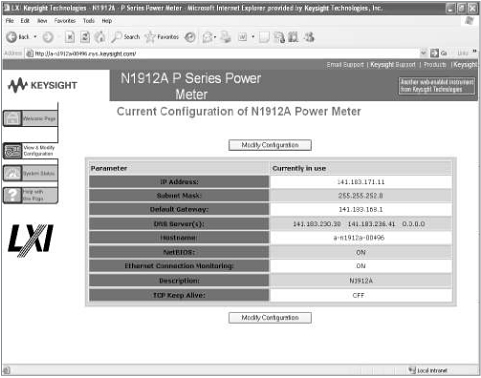 Keysight  Web Page Browser—View and Modify LAN Configuration