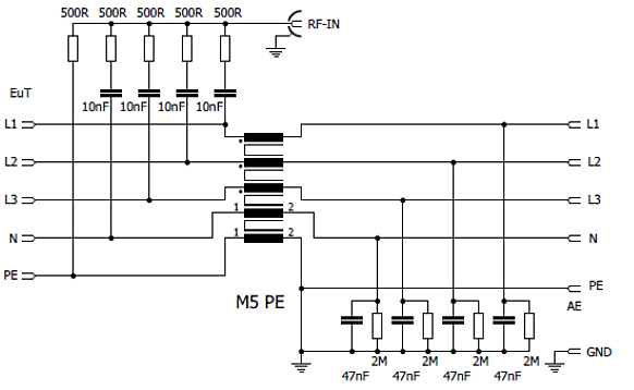 Fig. 5: Principal Circuitry Schwarzbeck CDN M5PE 63A 1000V Coupling Decoupling Network