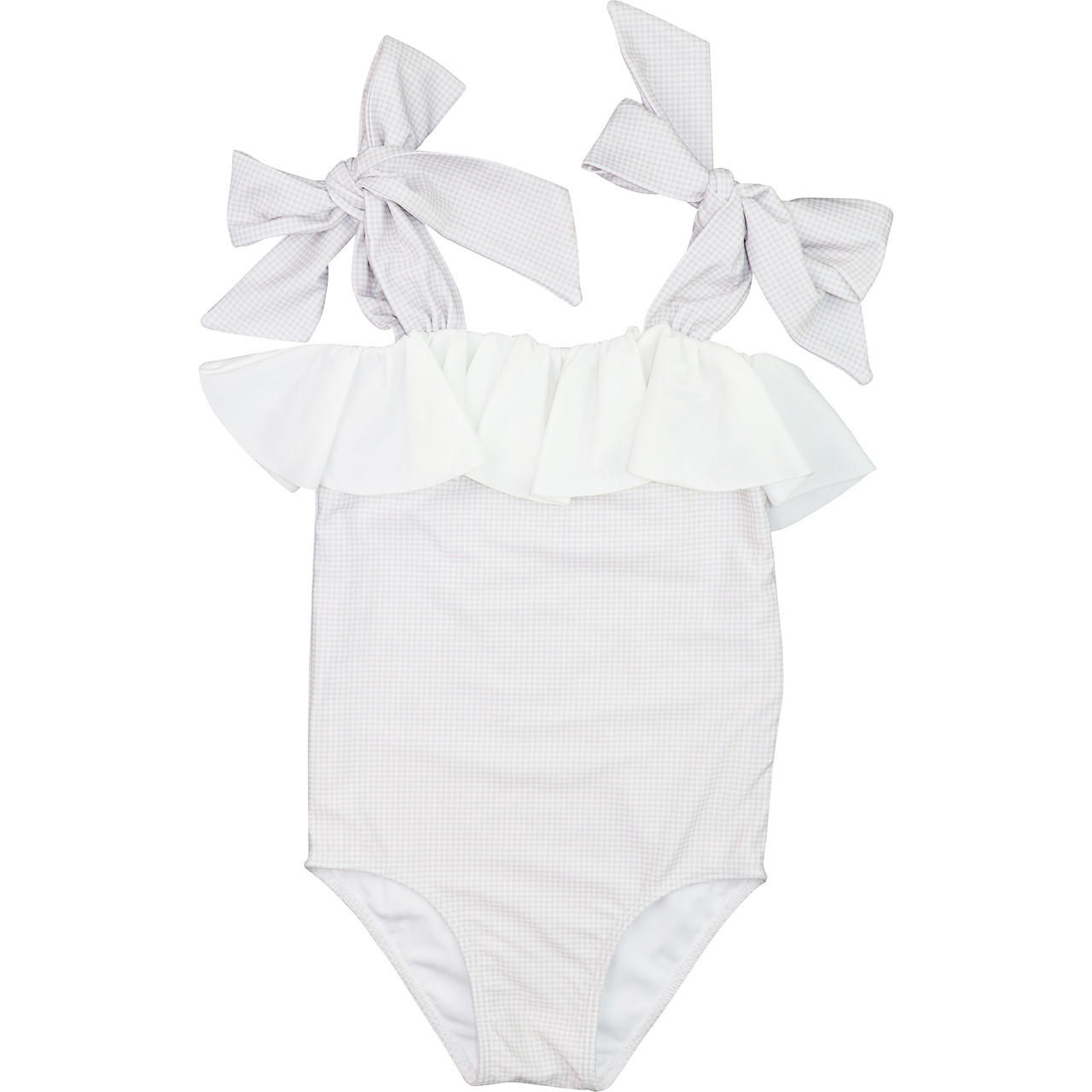 Khaki Gingham Lycra Ruffle Swimsuit - Cecil and Lou
