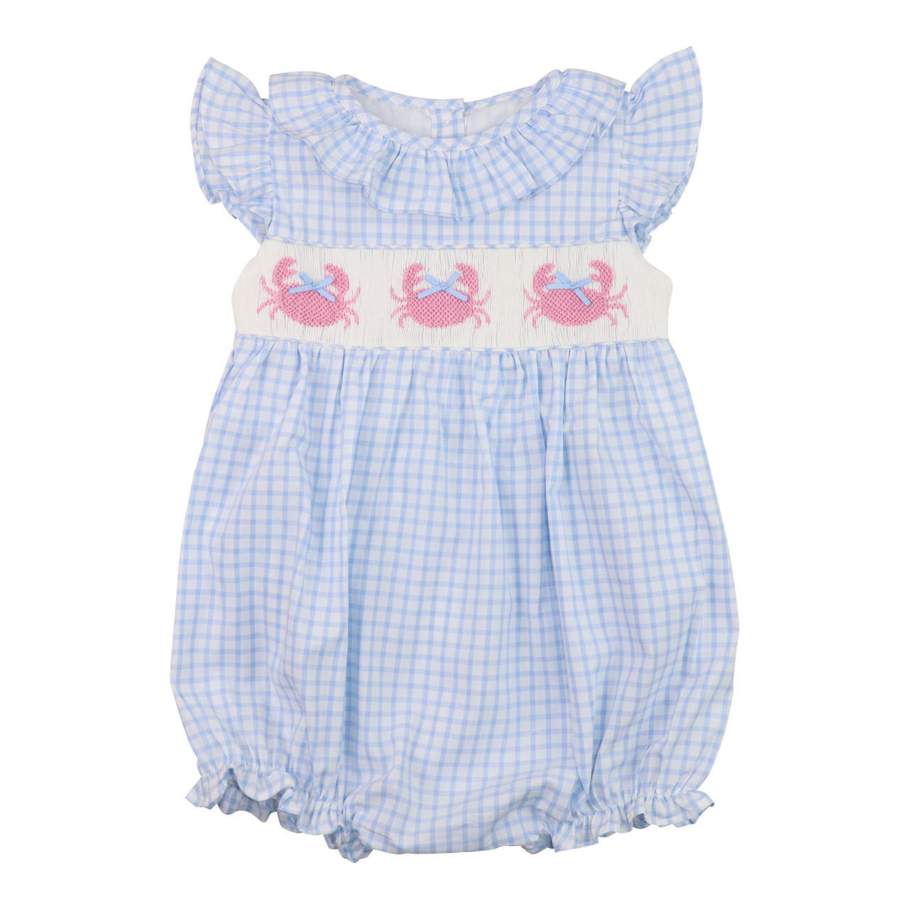 Blue Windowpane Smocked Crabs Bubble - Shipping Late May