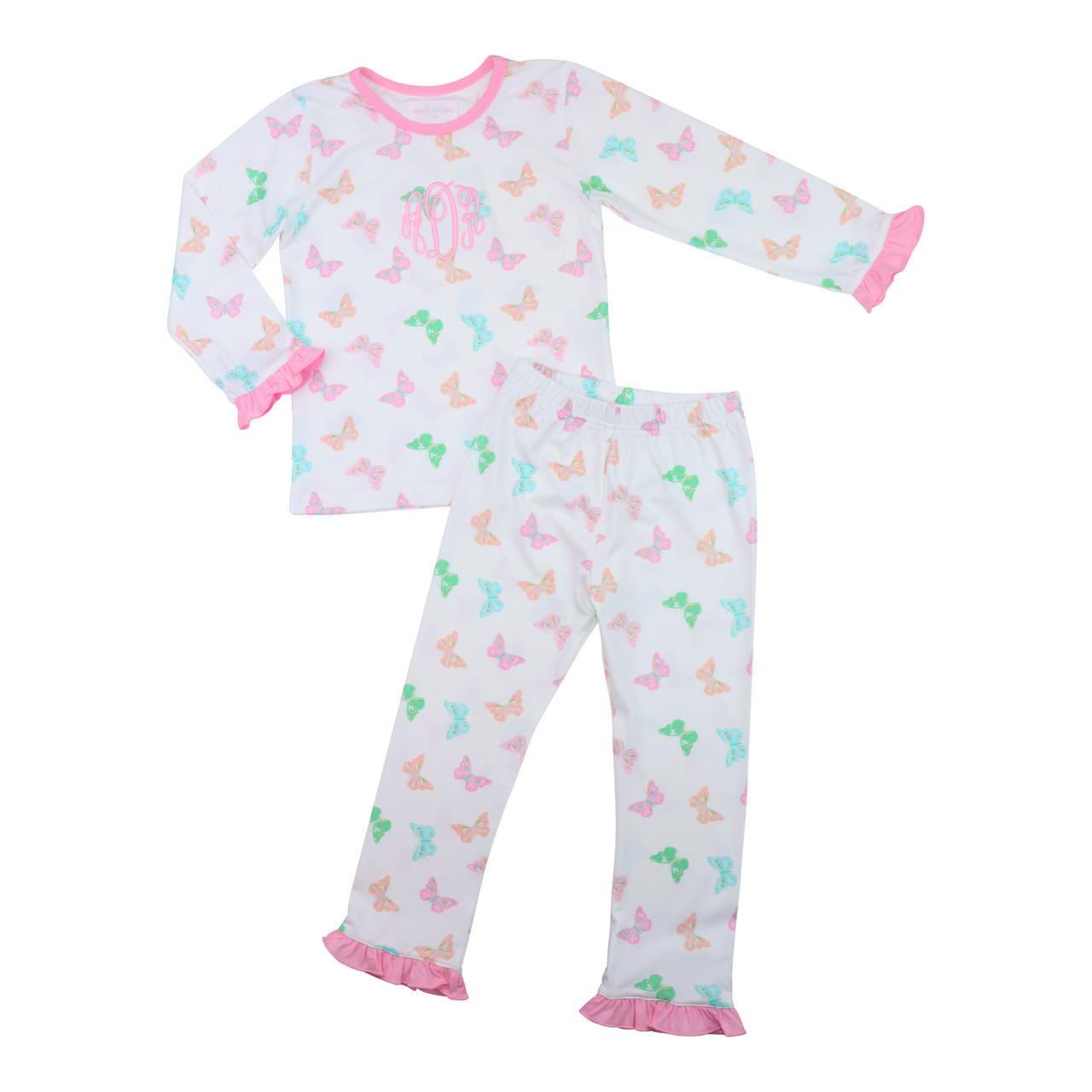 Pink Pastel Butterfly Print Knit Pajamas
