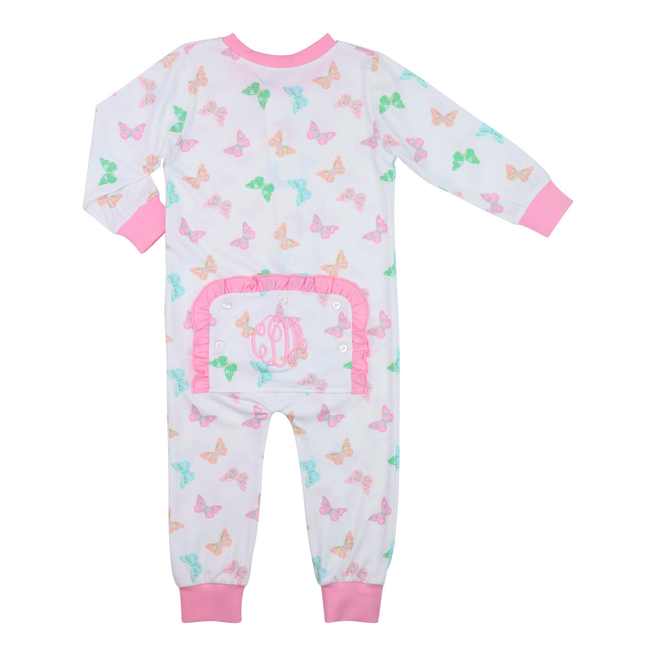 Pink Pastel Butterfly Print Knit Zipper Pajamas