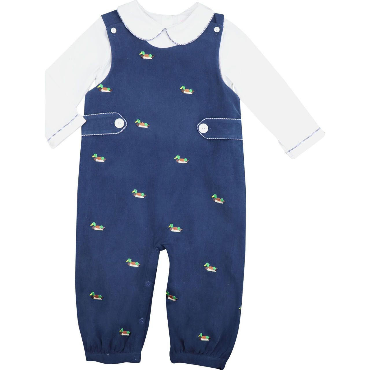 Anatole, Long-sleeved baby romper, shawl collar, double-breasted opening,  in Navy corduroy