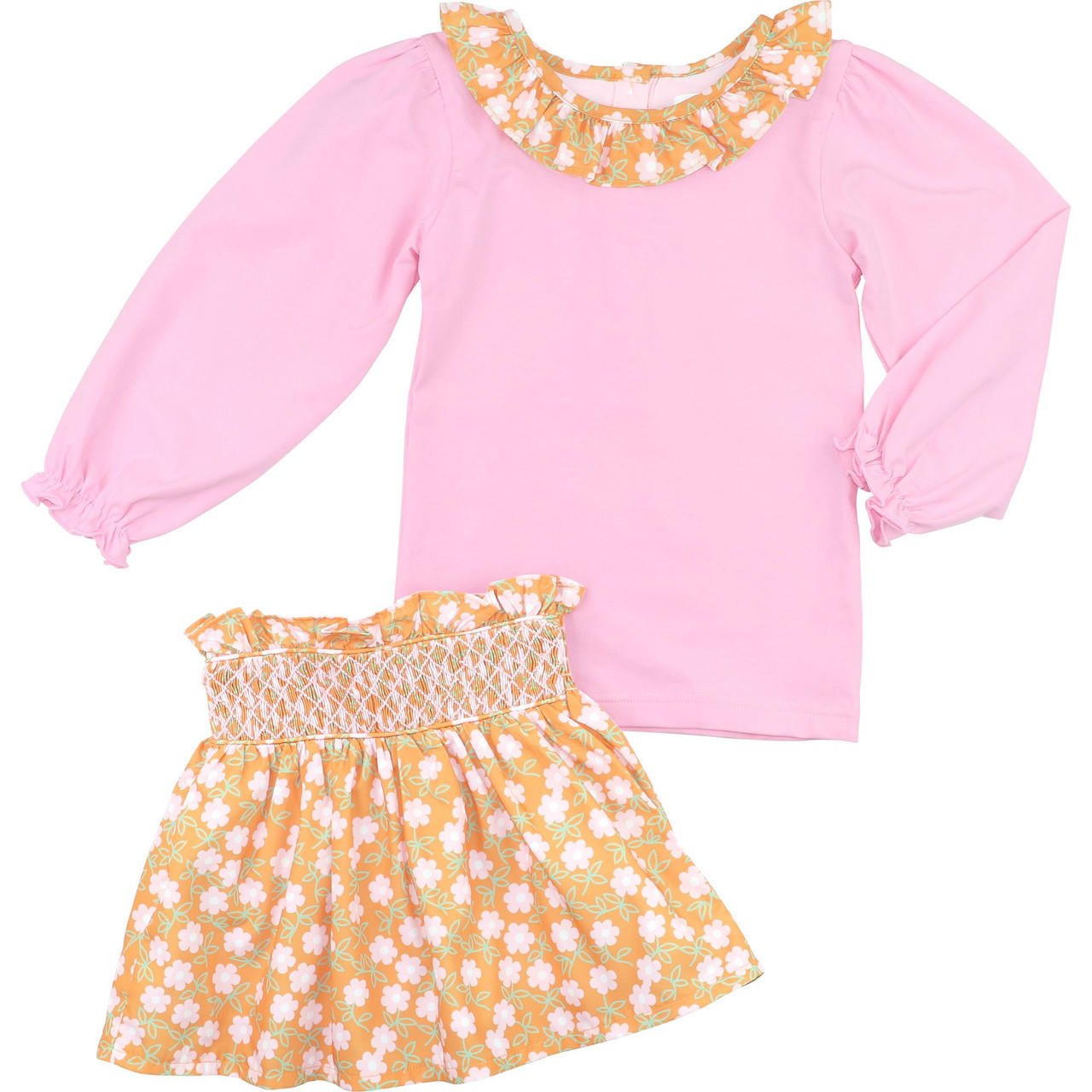 And Orange Skirt Smocked Cecil Lou and Pink - Floral Set