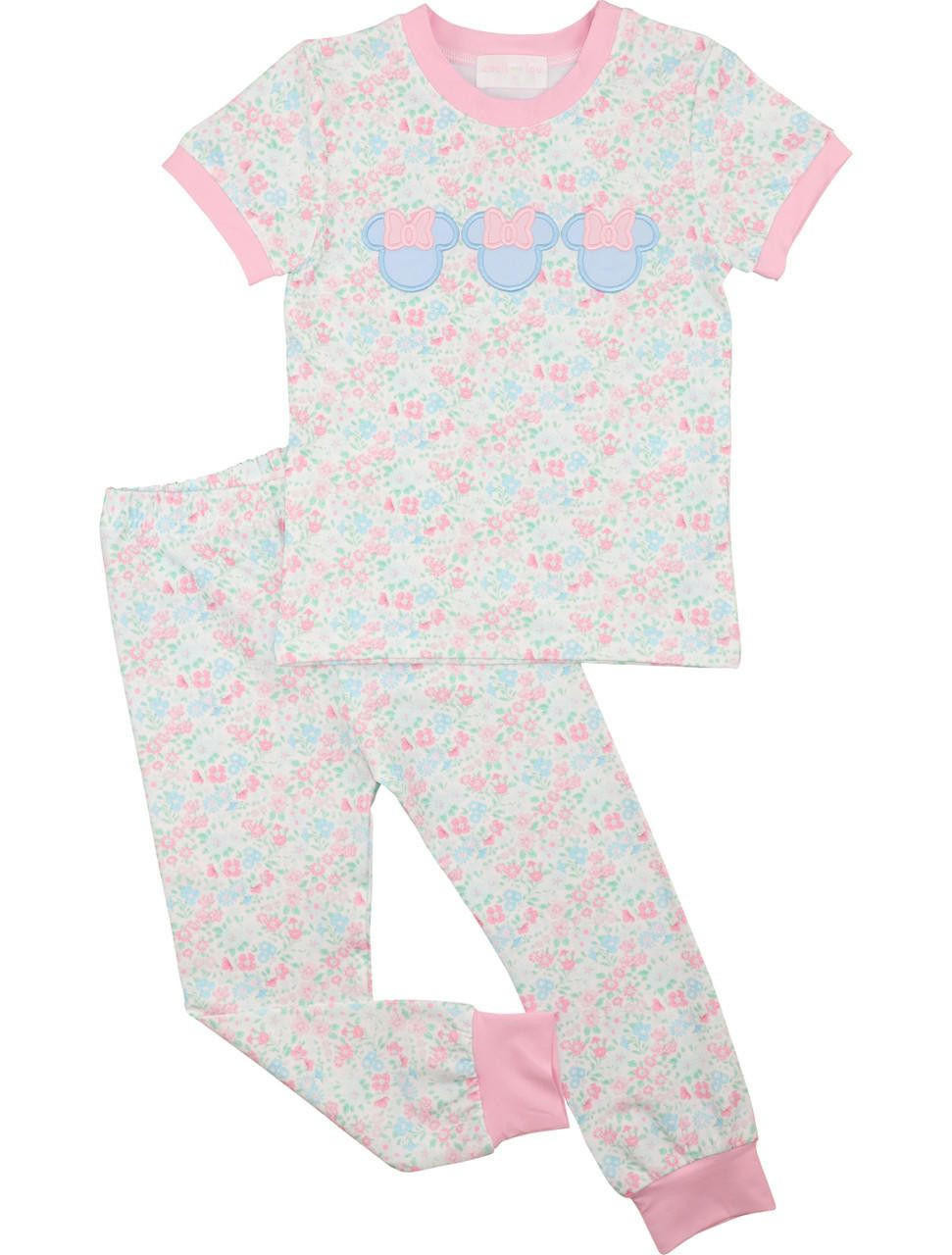 Pink And Blue Knit Floral Mouse Ears Pajamas - Cecil and Lou
