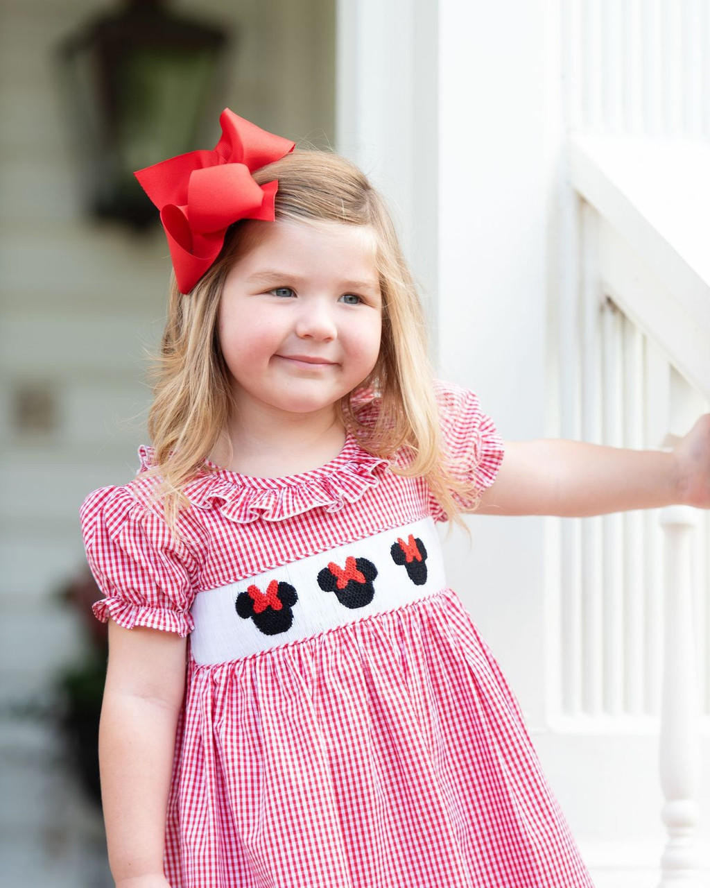 Red Gingham Smocked Mouse Ears Dress - Cecil and Lou