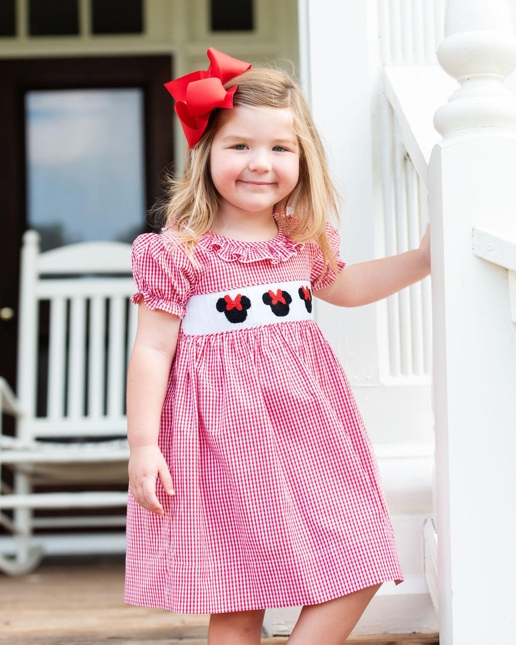 Red Gingham Smocked Mouse Ears Dress - Cecil and Lou