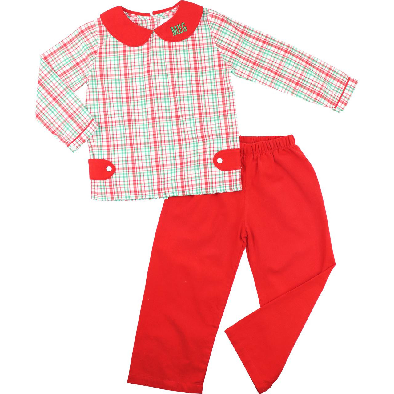 Red And Green Christmas Plaid Pant Set - Cecil and Lou