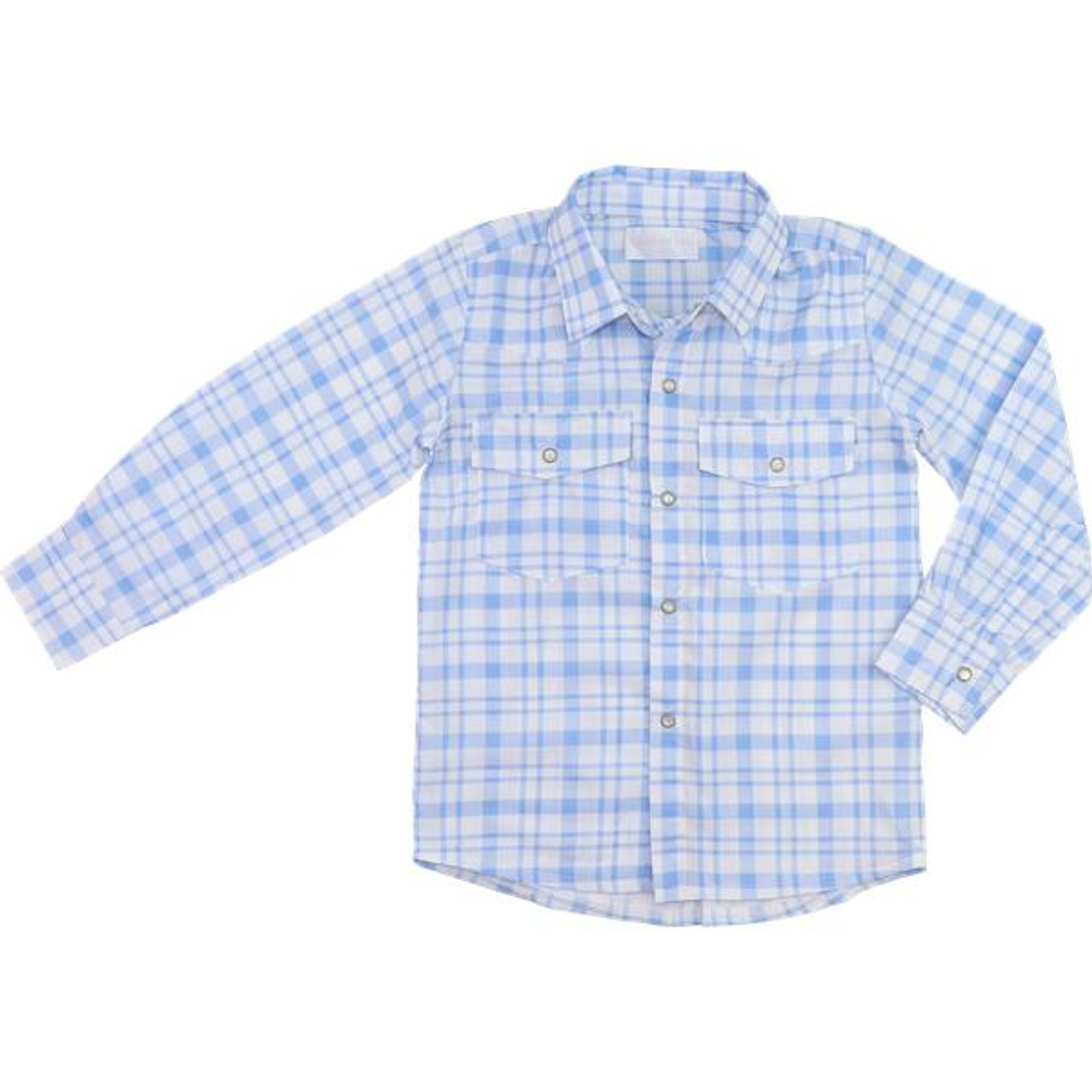 Pearl Lou - Plaid Cecil Long Shirt Snap Blue Sleeve and