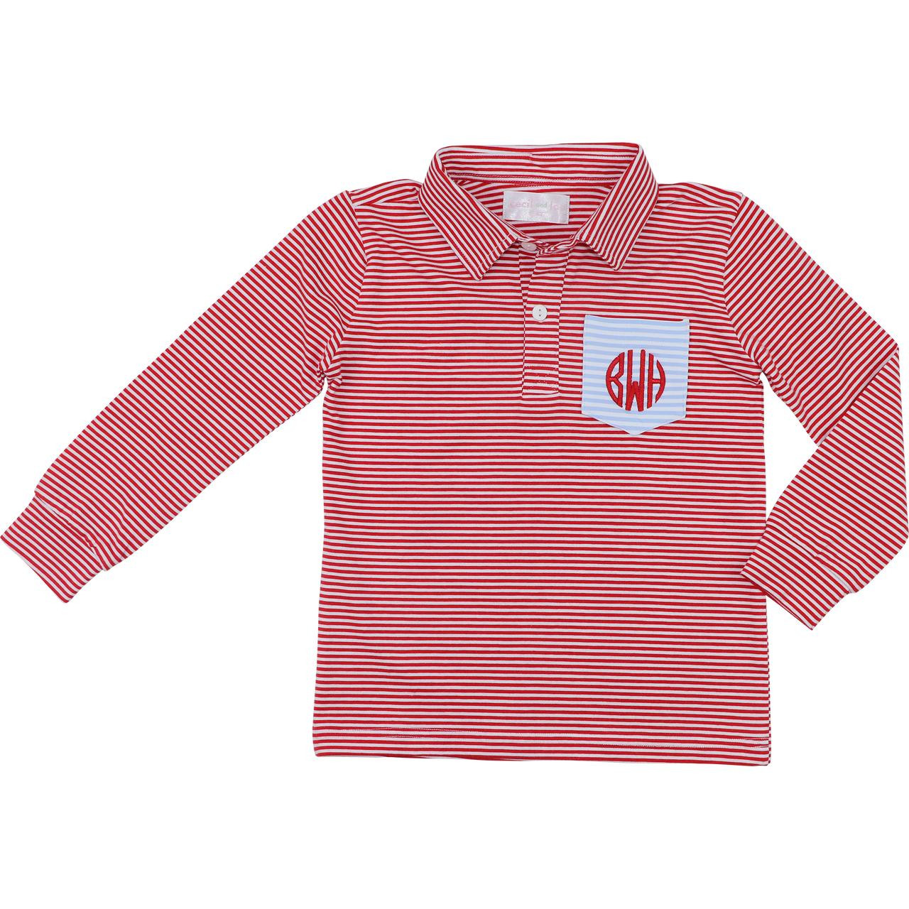 Red And Blue Stripe Knit Polo Shirt - Cecil and Lou