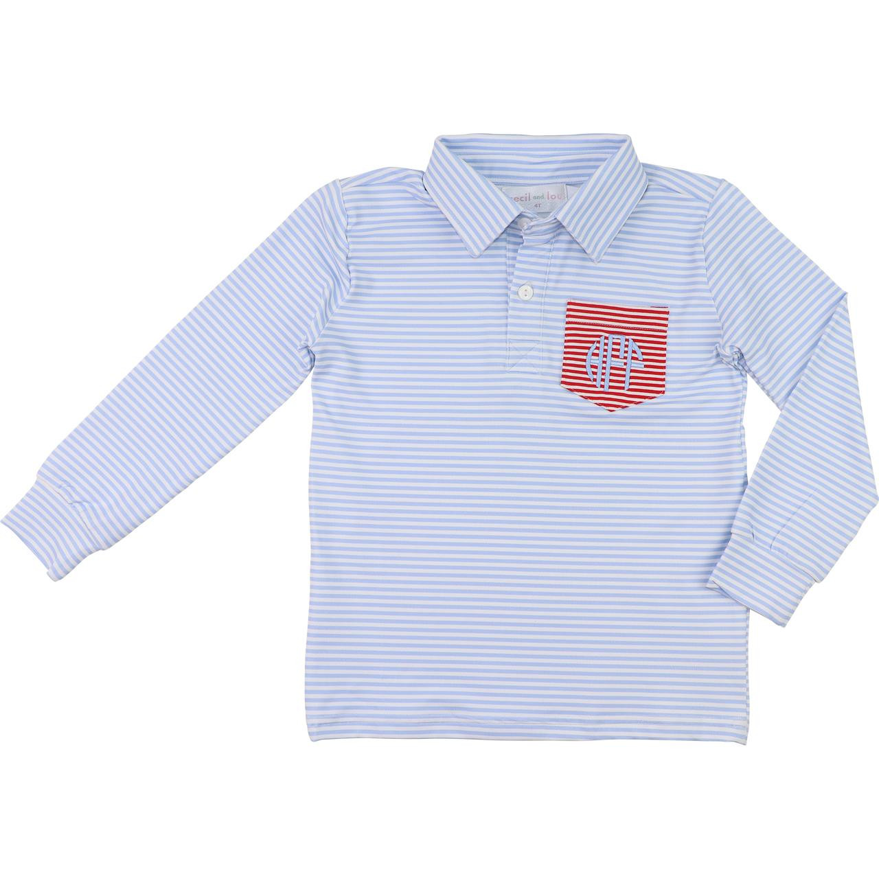 Blue And Red Stripe Knit Polo Shirt - Cecil and Lou