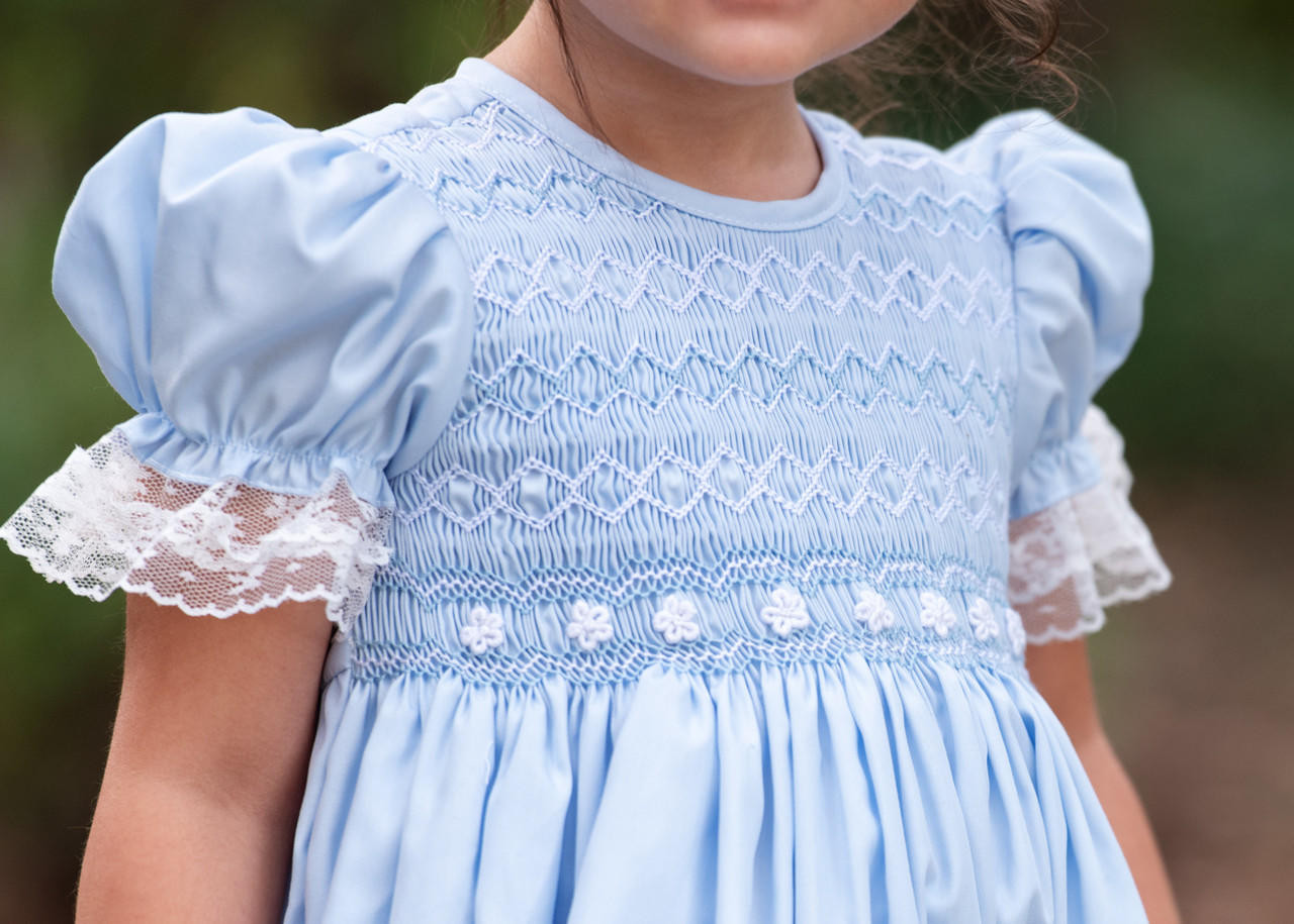 Blue Smocked Lace Dress - Cecil and Lou