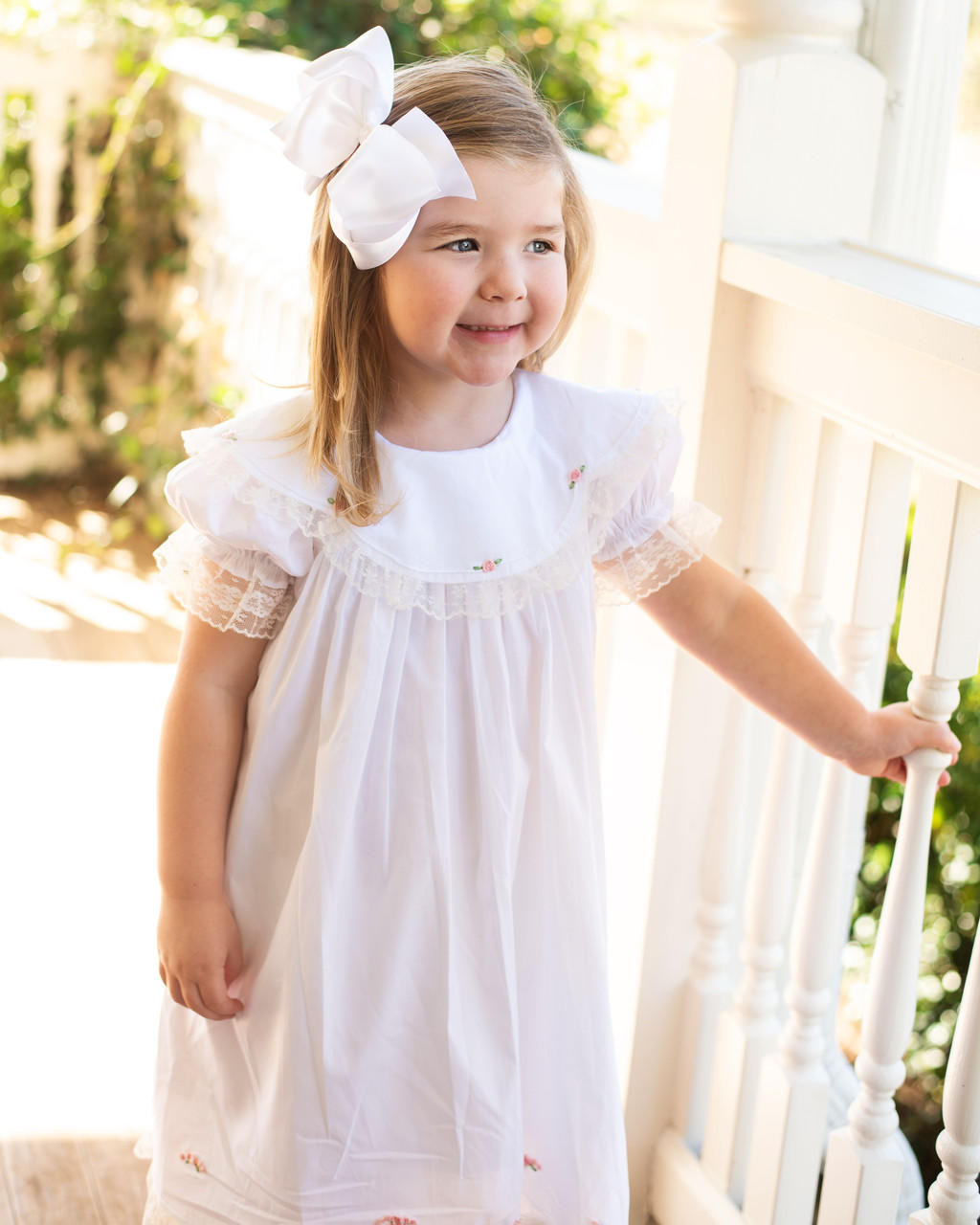 White Lace Rosette Dress - Cecil and Lou