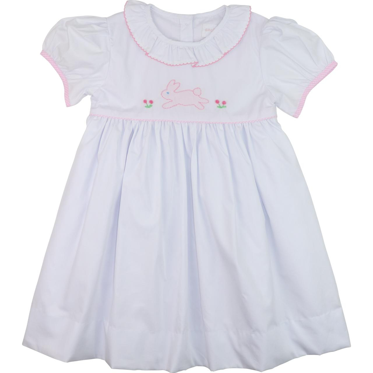 White Embroidered Hopping Bunny Dress - Cecil and Lou