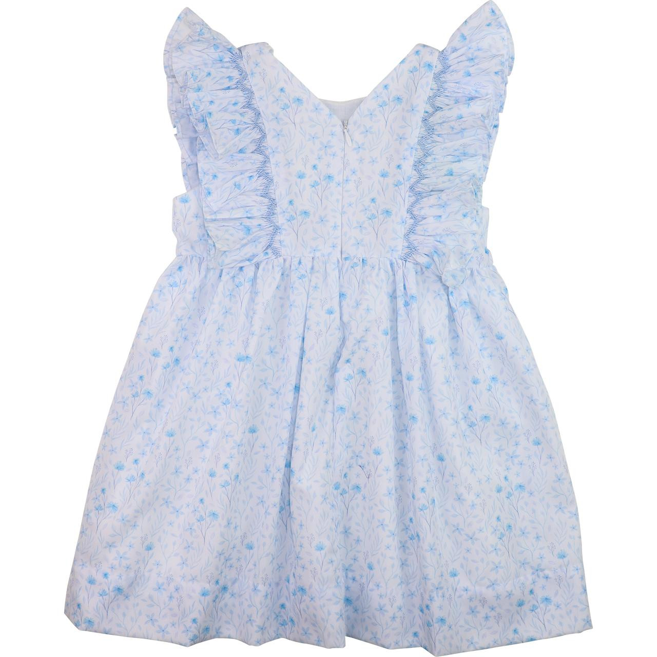 Blue Blossom Smocked Rosette Dress - Cecil and Lou