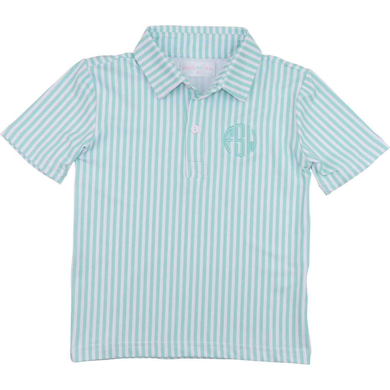 Green Stripe Knit Polo Shirt