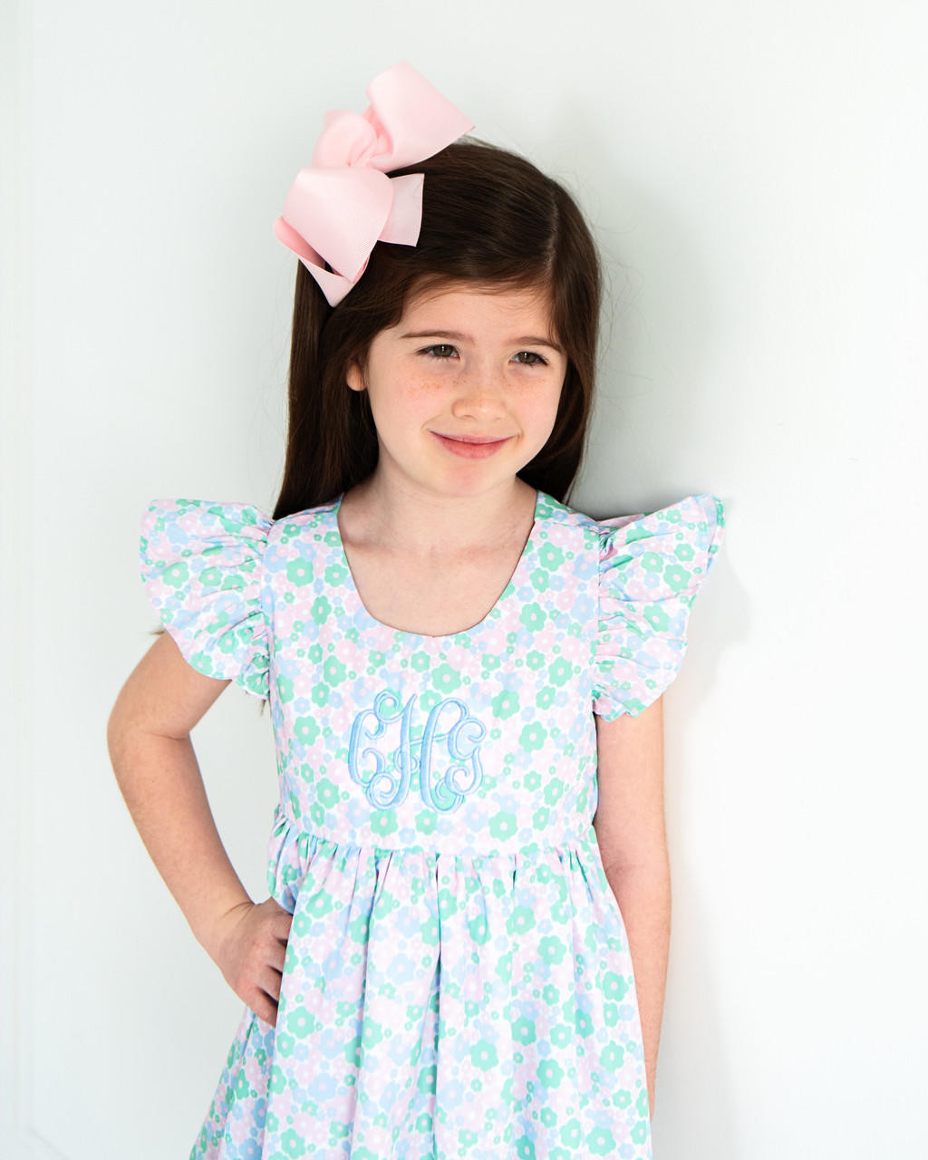 Pink And Green Floral Bow Dress - Cecil and Lou