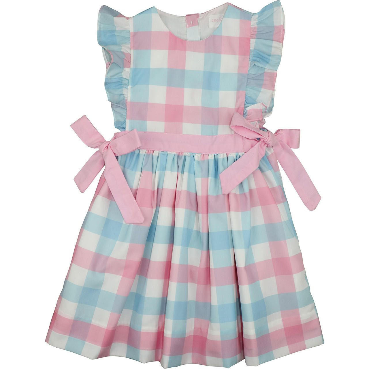 Pink And Blue Buffalo Check Bow Dress