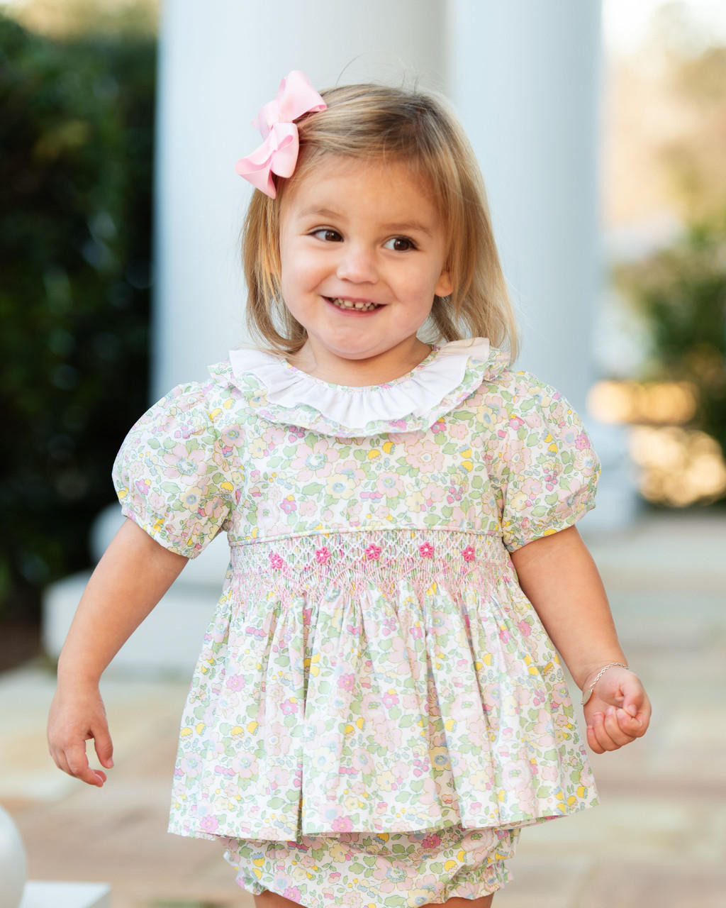 Pink Floral Smocked Diaper Set - Cecil and Lou
