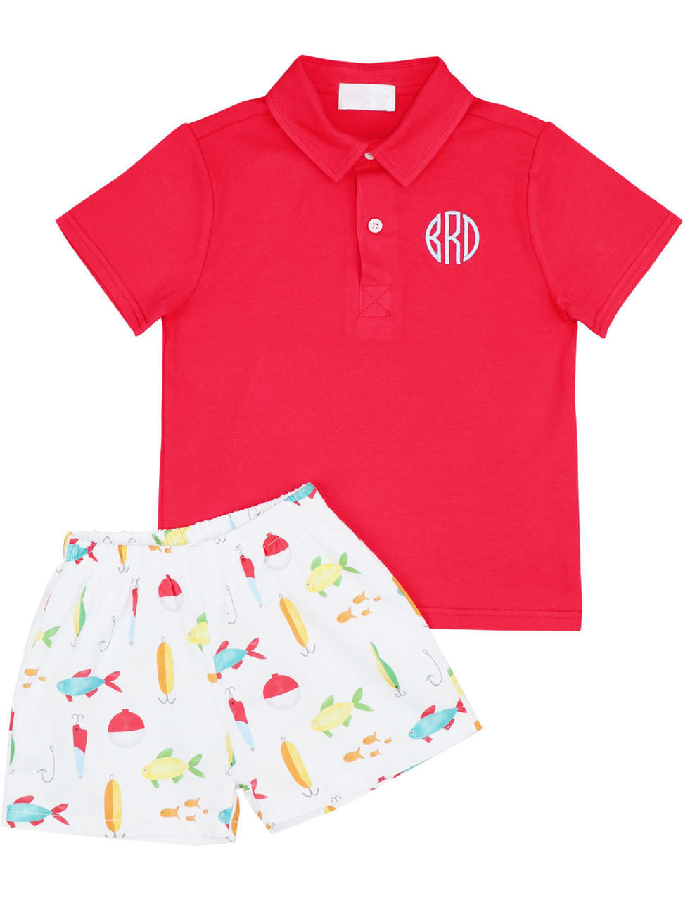 Red Fishing Lure Polo Short Set - Cecil and Lou