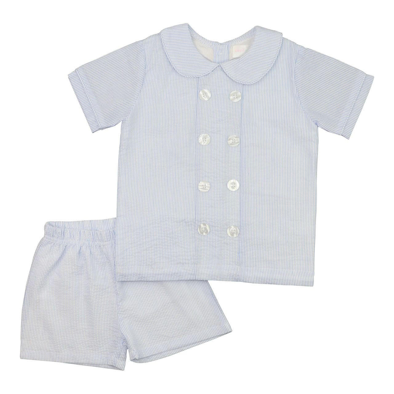 Blue And White Honeycomb Embroidered Short Set - Cecil and Lou