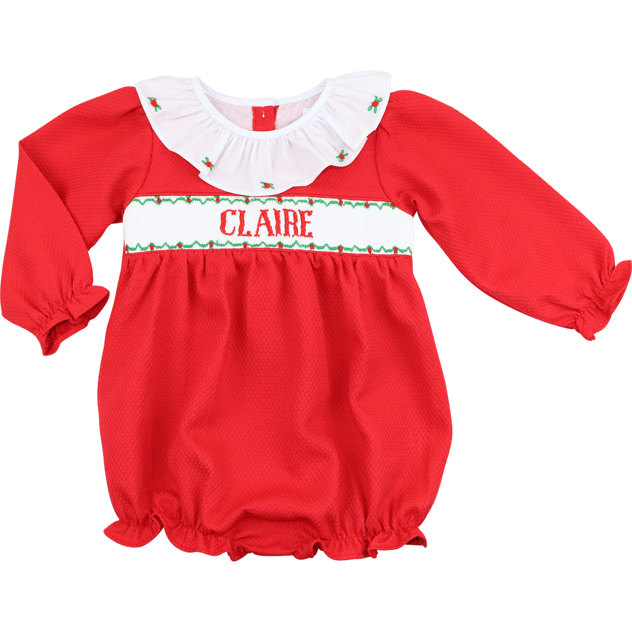 Red Custom Smocked Ruffle Bubble Cecil and Lou