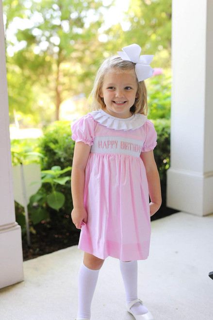 Pink Baby Girls Birthday Dress Sweep Train Beaded Applique Kids Formal –  TANYA BRIDAL
