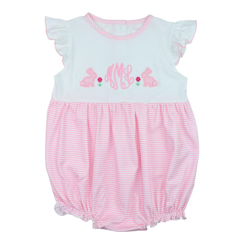 Pink Stripe Knit Applique Bunny Bubble - Cecil and Lou