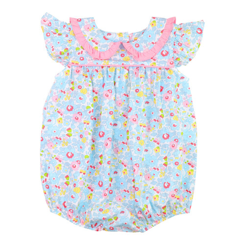 Blue And Pink Floral Knit Eyelet Bubble - Cecil and Lou