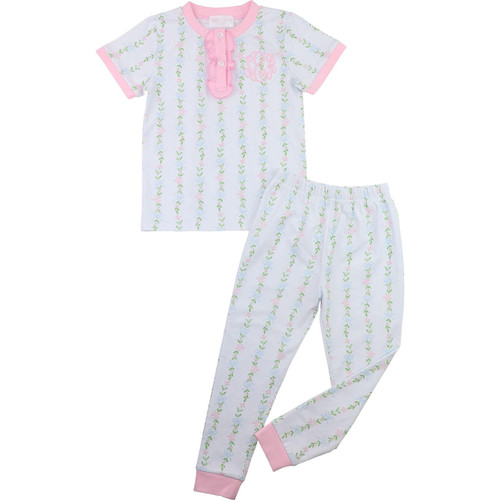 Pink Pastel Butterfly Print Knit Zipper Pajamas