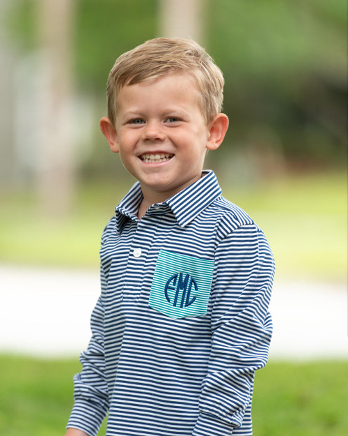 Navy And Green Stripe Knit Polo