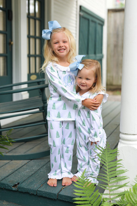 Christmas Tree Print Knit Zipper Ruffle Pajamas - Cecil and Lou