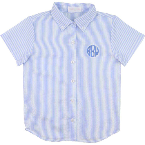 Seersucker Button Down Sleep Shirt (L/XL, Blue)