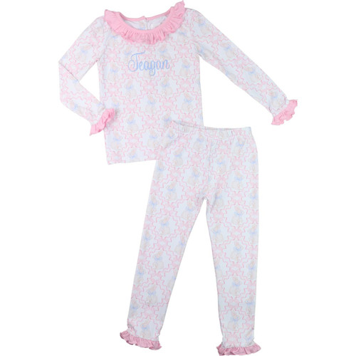 Pink Bow And Bunny Knit Zipper Pajamas - Cecil and Lou