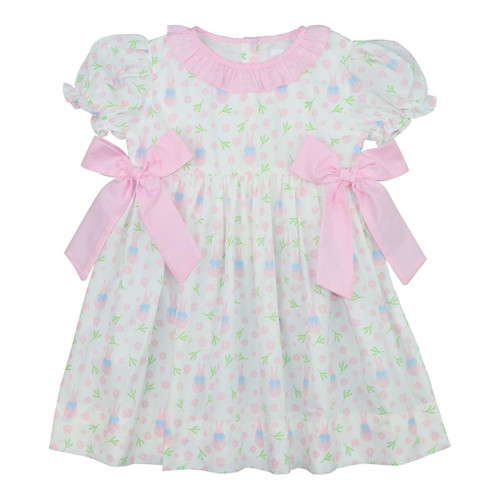 Pink Gingham Knit Smocked Bunny Dress - Cecil and Lou