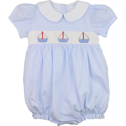 Blue Stripe Smocked Sailboat Bubble  Smocked Threads