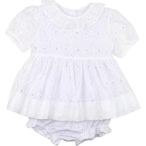 White Eyelet Bow Diaper Set - Cecil and Lou