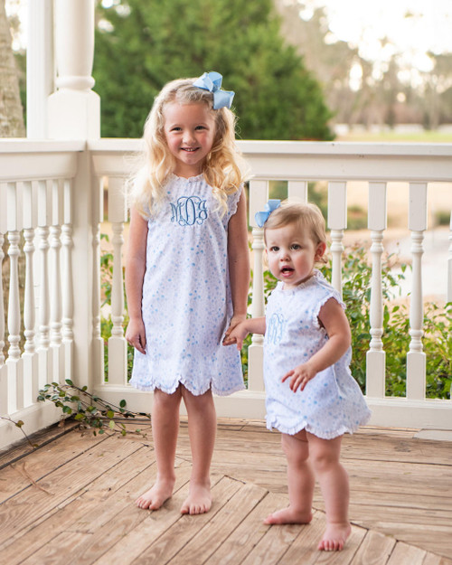 Blue Floral Eyelet Scalloped Dress