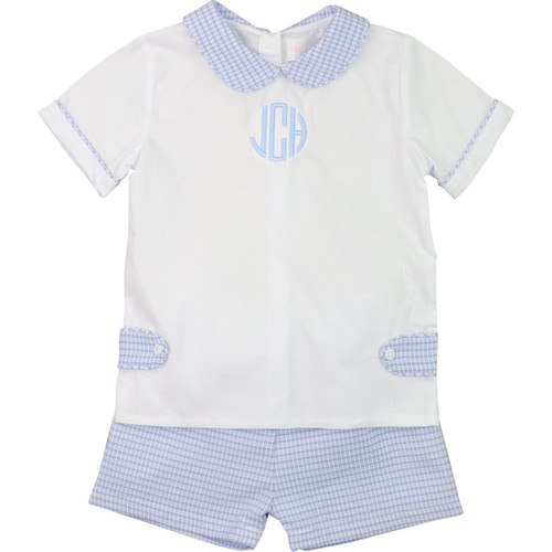 Blue And White Honeycomb Embroidered Short Set - Cecil and Lou