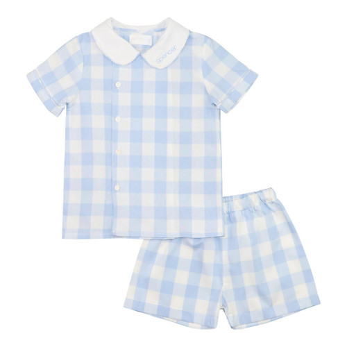 Blue And White Honeycomb Embroidered Short Set - Cecil and Lou